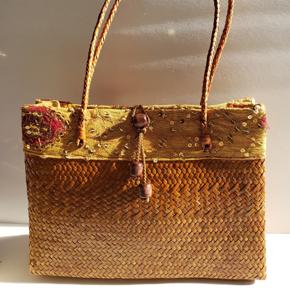 Bohemian Straw Embellished Handbag